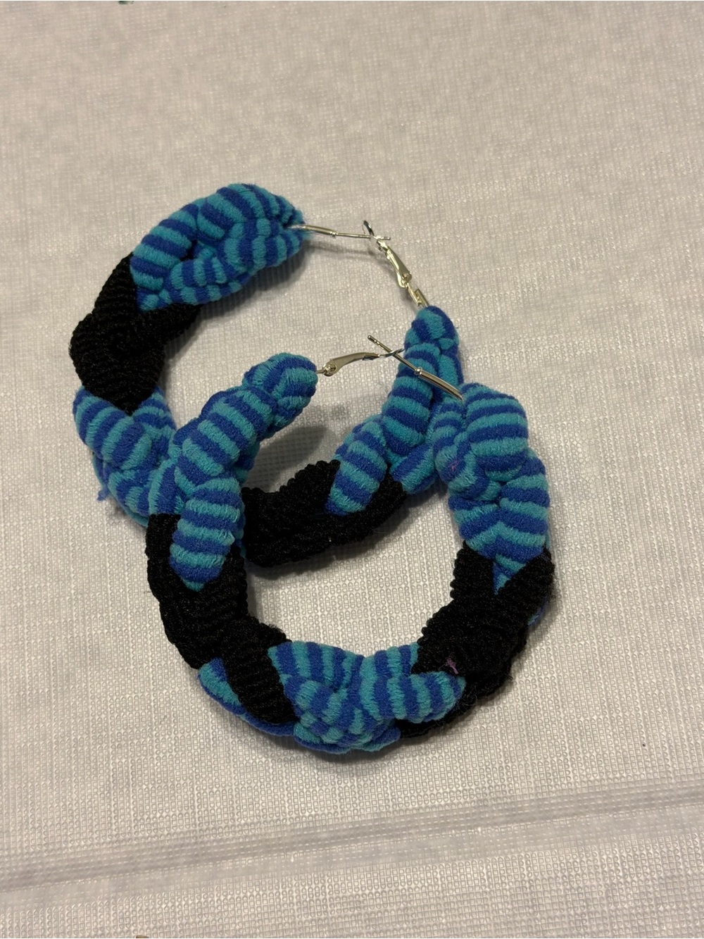 Striped Blue & Black Braided Hoop Earrings